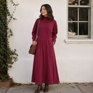 VTG Banana Republic Travel Safari Maxi Sweater Dress Burgundy L Cotton
